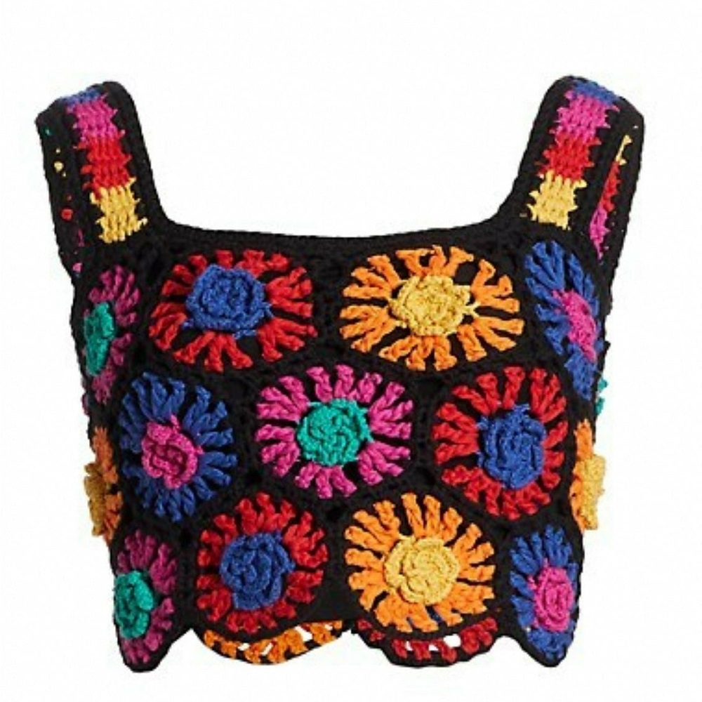 FARM RIO Crochet Flowers Crop Top ✨ Size Small